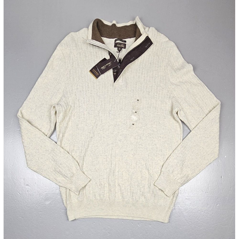 Tasso Elba Pullover Qt. Zip‎ Sweater Mens Med. Sesame Heather Supima Cotton. NWT